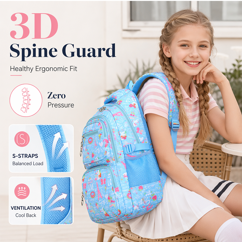 Girls' Cute Multi-Pocket School Backpack