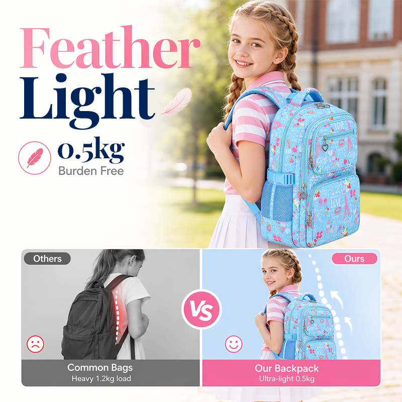 Girls' Cute Multi-Pocket School Backpack