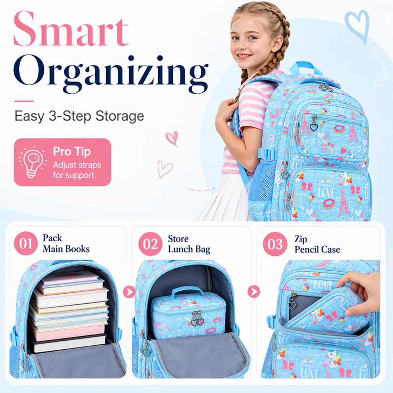 Girls' Cute Multi-Pocket School Backpack