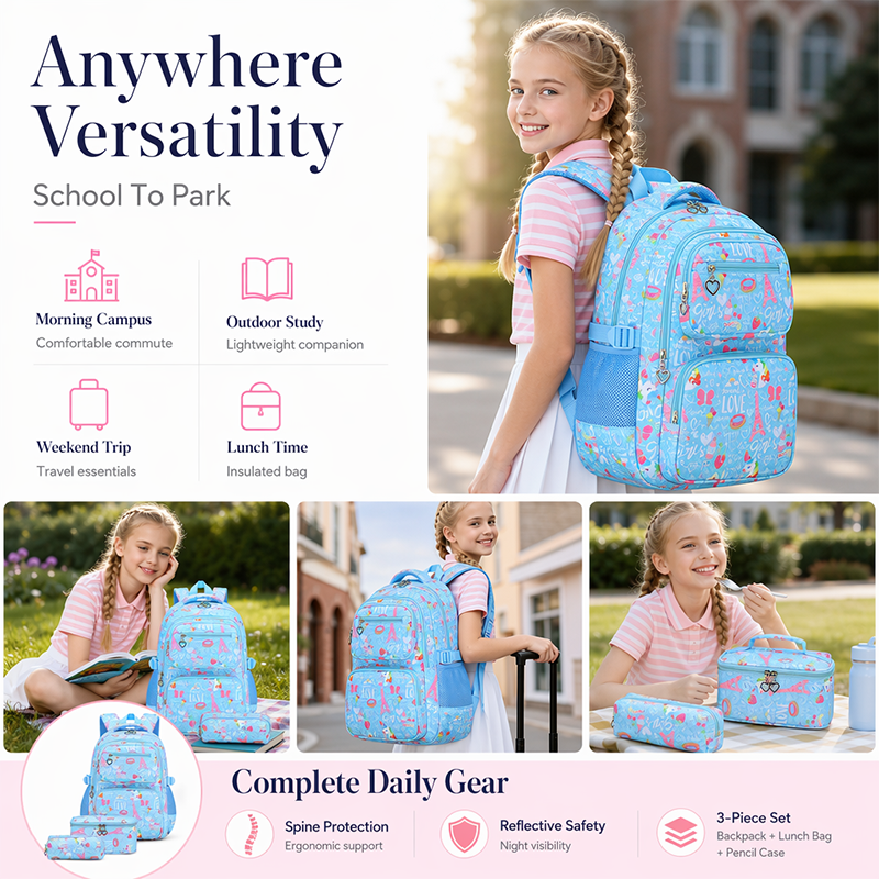 Girls' Cute Multi-Pocket School Backpack