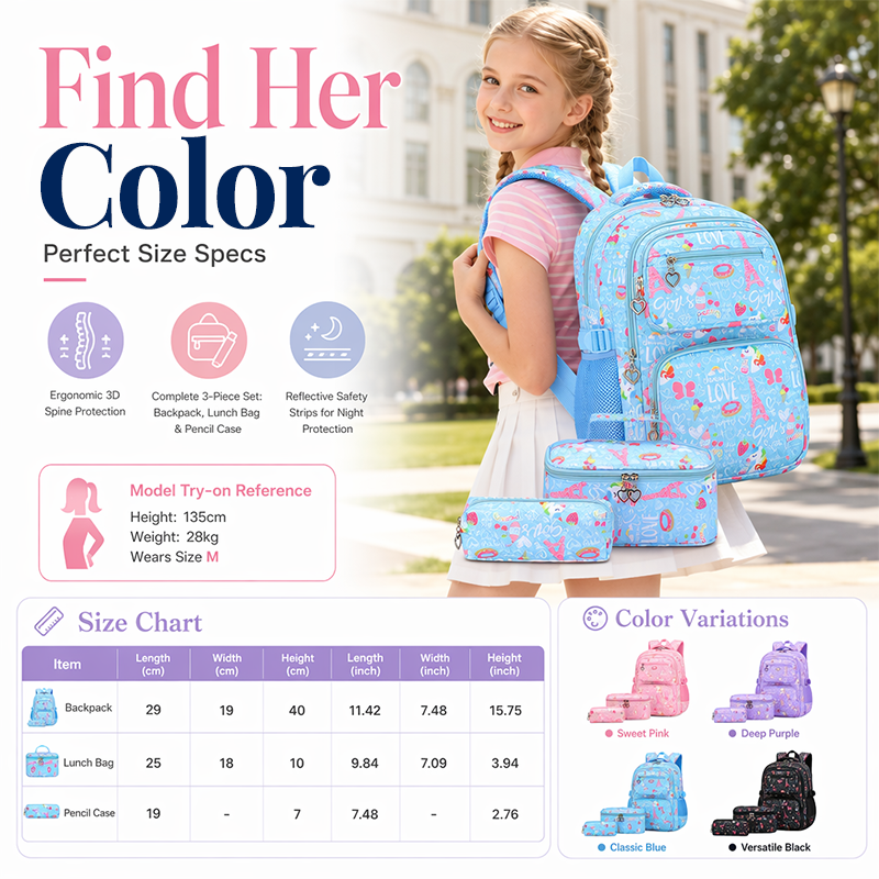 Girls' Cute Multi-Pocket School Backpack