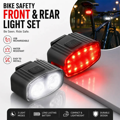 Luz delantera y trasera recargable para bicicleta