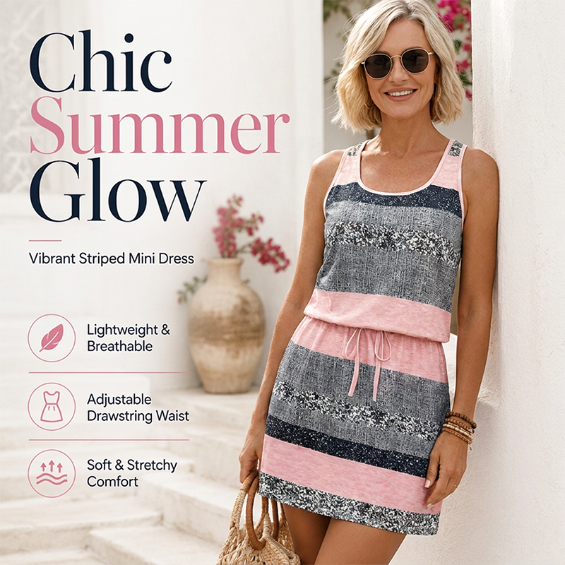 👚🔄 50% OFF! 🌀Striped Drawstring Dress – Classic stripes & easy pairing.