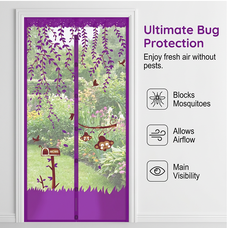 🔥🔥Puerta con mosquitera antimosquitos y estampado de mono