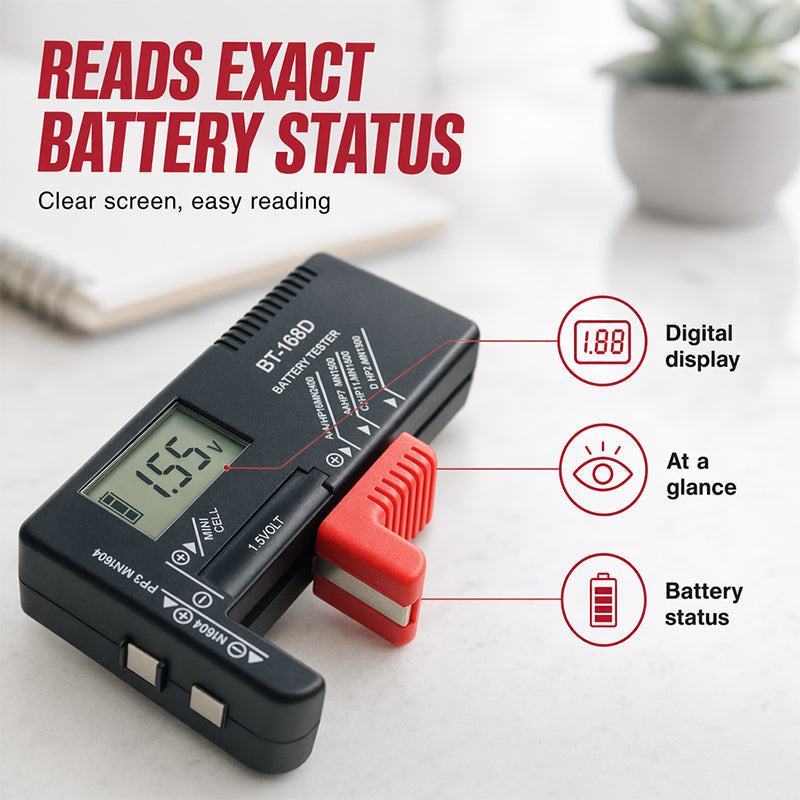 🥳¡PROMOCIÓN IMPERDIBLE 2026!🥳💞¡MÁS DE 50.000 VENDIDAS!📊🔦 ¡50% DE DESCUENTO! Medidor de batería digital: gran pantalla LCD que muestra la carga restante exacta. Compacto y portátil: ¡pruébalo antes de desecharlo! 🧪💪