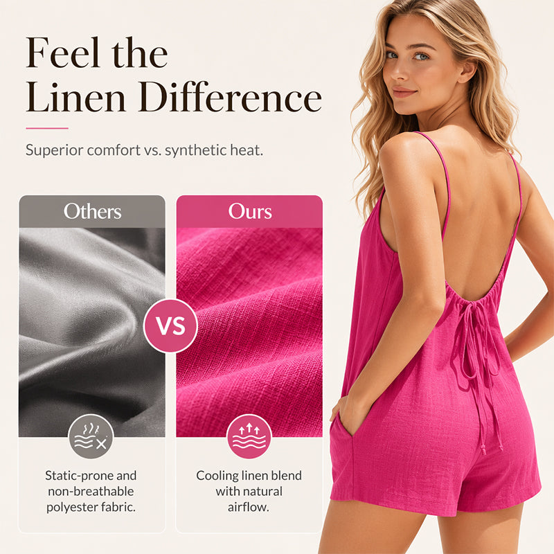 👗☀️ Women’s Backless Summer Romper – Lightweight Fabric, Adjustable Tie Straps & Relaxed Fit ✨