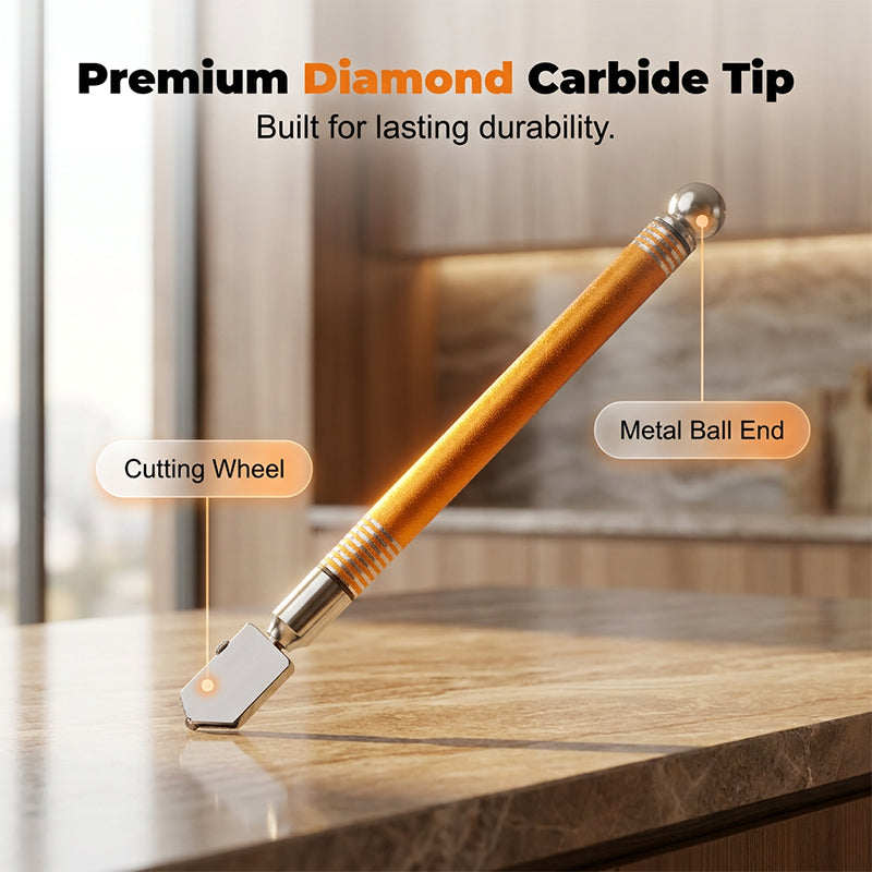 Cortador de vidrio de diamante profesional con mango de aleación de metal y rueda de rodillo.