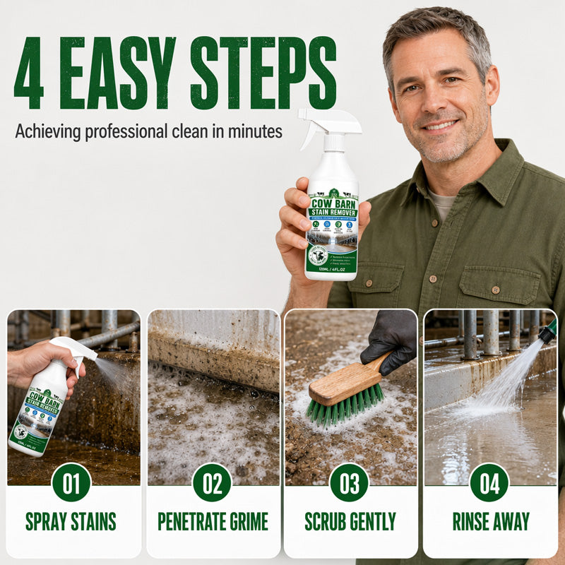 🧹¡Adiós a las manchas difíciles del establo!🧹 Spray quitamanchas: limpia la suciedad y los residuos, reduce los olores. ¡Rocía y limpia! ¡Sencillo y eficaz! 🌾