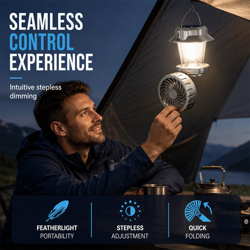 🔥¡Oferta imperdible con 50% de descuento!🔥 Ventilador solar plegable – 1200 mAh, recargable por USB-C, luz LED, ideal para acampar 🏕️