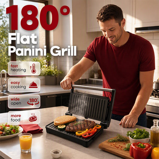 🍳 Electric Sandwich Maker with Ribbed Nonstick Grill Plates